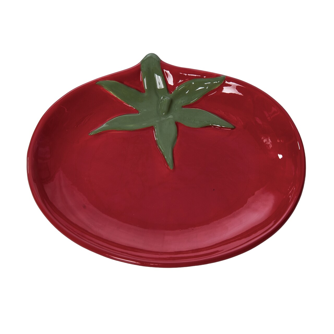 Transpac Dolomite Tomato Spoon Rest Red and Green for Spring Serving and Entertaining